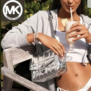 Michael Kors Soho Large Quilted Metallic Snake Embossed Leather Shoulder Bag